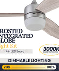 Close-up of 52 Inch Smart Ceiling Fan With Light, Remote, FansIO App, Dual Mounting Options, Dual Finish Blades, with frosted globe