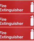 Red Beveled Plastic Fire Extinguisher Sign 9x3 Inch Three Pack For Office Walls With Bold White Text And High Visibility Safety Signage
