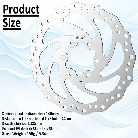 140mm Stainless Steel Disc Brake Rotor With 6 Bolts For Bikes And Electric Scooters, detailed front view