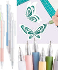 Front view of six pen-style craft knives with pastel grips for precision paper cutting and scrapbooking