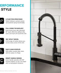 Bolden Commercial Style Two Function Pull Down Kitchen Faucet With Single Handle In Matte Black High Arc Open Coil Sprout Model KPF-1610MB