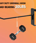 32 Pack Black Gridwall Hooks Six Inch Heavy Duty Display Hooks For 3 X 3 Wire Grid Panels with 30lb dumbbell hanging.
