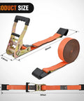 Built Tough 2 Inch By 30 Foot Flat Hook Ratchet Straps 10 Pack Orange Heavy Duty Cargo Tie Downs 10000 Lb Break Strength dimensions and design