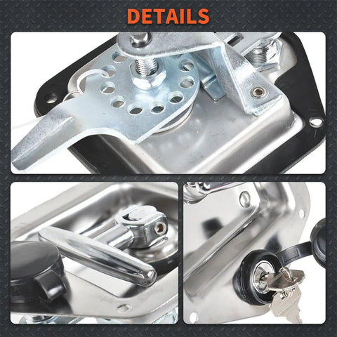 Close-up views of 4 Pack Trailer Door Latch Set With T Handle Lock And Gasket RV And Toolbox Latch 304 Stainless Steel Highly Polished