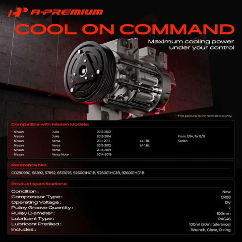 Cr08 AC Compressor With Clutch For Nissan Versa Versa Note Juke 7 Groove Pulley Pag46 OEM Style view showing detailed construction.