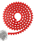 Red 78 Inch Router Edge Guide Templates Kit With Flexible Curve Ruler And 150 Self Tapping Screws in spiral layout on white background