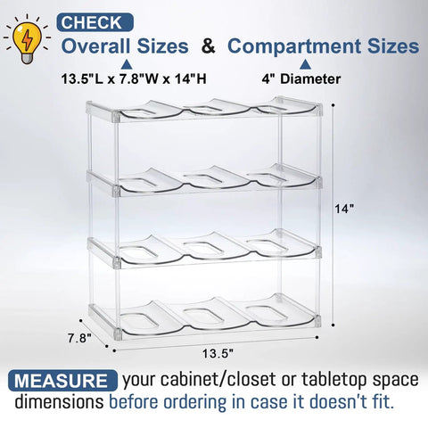 4 Tier Stackable Water Bottle Organizer Rack Fits Large Wide Mouth Bottles And Tall Tumblers Holds 12 Items No Fuss