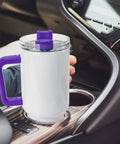 Person placing 40 Oz Sublimation Tumbler Set With Handles Insulated Stainless Steel Travel Cups in car cup holder