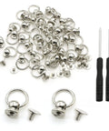 Kick Up Your Craft Game With 120 Zinc Alloy Silver Screwback Rivets And Pull Ring Studs, Featuring A Handy Mini Driver For Hella Durable Leather Bags Phones And Denim Fixes: 120 silver rivets with two mini drivers.