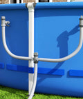 Pool Plunger Valve With Shut Off On For Above Ground Pools Hose Adapter Replacement Fits One And One Half Inch pool hoses on blue above-ground pool wall