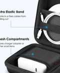 Slick Tech Gear Stash For Macbook Chargers Cables And Power Banks Keeps Your Earbuds Flash Drives Mouse And Essentials Snug With Zero Hassle Daily Carry Vibe, featuring elastic band and mesh compartments.