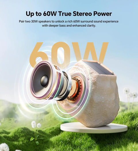 Outdoor Rock Speaker Duo With 60W Deep Bass For Killer Backyard Vibes, solar powered and IPX7 waterproof with stereo sound