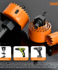 Luckyway Hole Saw Kit Pro: two orange double-ground hole saws with arbors for wood, plywood, drywall, PVC