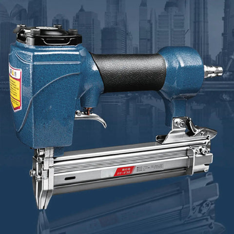 Pro Grade Cast Aluminum Air Brad Nailer for Woodworking and Ceiling Trim with smooth grip and durable body.