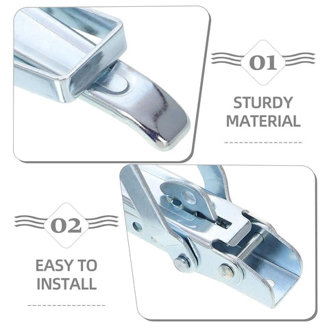 Heavy Duty Trailer Gate Latch Kit with Adjustable Toggle Latch for RVs and Caravans, close-up view of sturdy metal latch