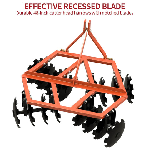 5 Ft Notched Disc Harrow Plow For Category 0 And 1 Tractors with notched blades and steel frame, effective recessed blade design.