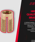 Brass Threaded Inserts For Plastic One Quarter Twenty Slotted Cold Install Flush Mount Pack Of 25
