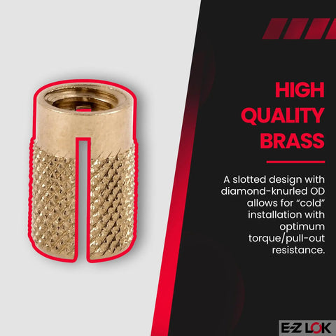Brass Threaded Inserts For Plastic One Quarter Twenty Slotted Cold Install Flush Mount Pack Of 25