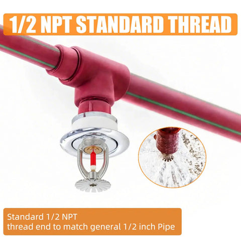 Zero Drama Heavy Duty Brass Pendent Fire Sprinkler Heads Fast Action Water Spray 155 Degree Thermal Bulb 1 Half Inch Npt Thread 6 Pack, 1/2 NPT standard thread fitting.