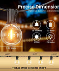 Outdoor String Lights Led 100Ft Waterproof Patio Lighting With ST38 Dimmable LED Bulbs with measurement details