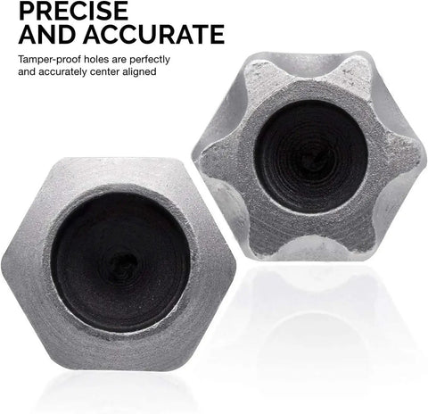 Close-up of tamperproof bits from Security Bit Set 100 Piece Cr V Steel With One Quarter Inch Adapters, showing precise alignment.