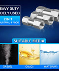 Heavy duty 1/2 inch stainless steel spring check valve for gas, oil, and water use with NPT connections, suitable for industrial applications.