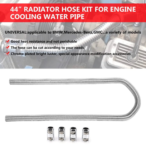 iRKY 44-inch stainless steel flexible radiator hose kit with four chrome caps