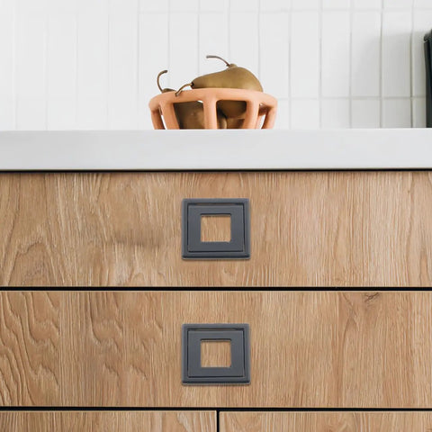 Sleek Square Hollow Drawer Pull Handles Set In Black Recessed Flat Knob With 32mm Center Hole Zinc Alloy on wooden cabinet