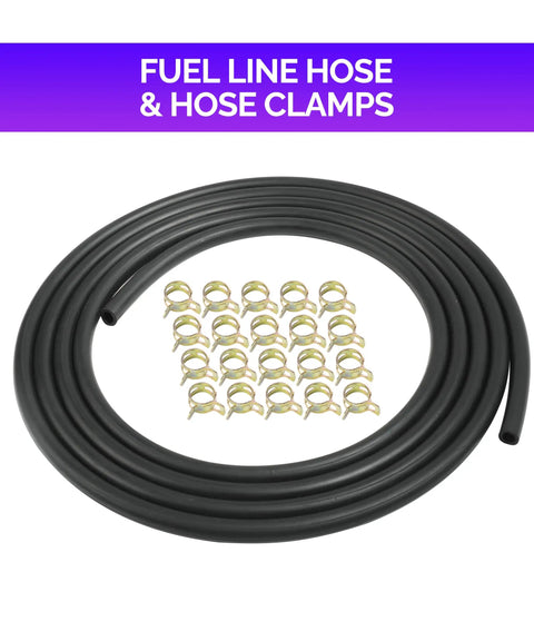 Stretchy 9.85 Foot Fuel Hose With One Quarter Inch Inner Diameter And Twenty Hose Clamps Kit for quick gas line replacement