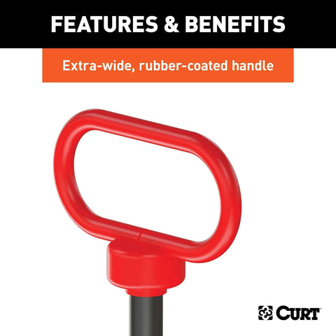1/2 By 3-5/8 Inch Clevis Pin Hitch with red rubber-coated handle and clip for tow trailers and lawn tractors