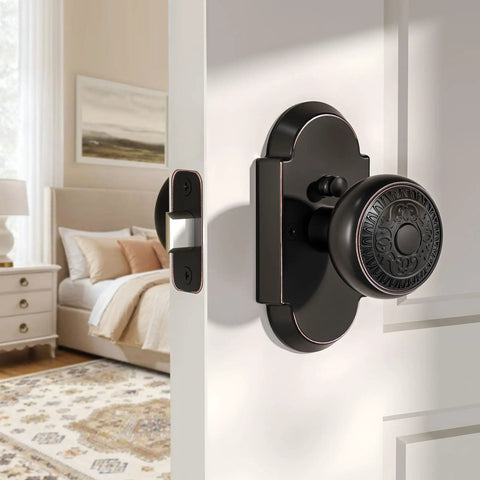 Antique Privacy Door Knob With Push Button Lock For Bedroom And Bathroom, Vintage Zinc Alloy Door Handle In Oil Rubbed Bronze.