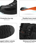 Mens Heavy Duty Steel Toe Work Boots For Construction And Industrial Safety With Puncture Resistant Midsole, flexible foam insole, rugged rubber outsole, waterproof leather, ASTM F2413-18 Certified