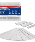 Pro Grade 18 Gauge Brad Nails 1200 Count Zinc Plated Steel Heavy Duty Anti Rust Fasteners assorted lengths in packaging.