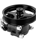Beefy Steering Pump With Pulley Replacement For Ford F150 2004 2008 Expedition 2003 2006 Lincoln Mark LT 2006 2008 Navigator 2003 2006 4.6L 5.4L V8 Built To Last With Leak Free Quiet And Smooth Steering And 2 Year Warranty, showing black aluminum housing and pulley design.