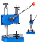 Pro Grade 0.5 Ton Manual Arbor Press With Fast Return Spring For Serious Stamping Punching Bending Forming Jobs Plus No Sweat Operation Built Tough For The Daily Garage Grind, blue tabletop design, showing lever and base.