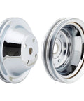 Chrome V Belt Pulley Set For Small Block Chevy Long Water Pump Accessory Drive With 1 Groove Upper And 2 Groove Lower Pulleys SBC