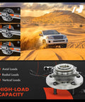 2 Pack Front Wheel Bearing Hub Assembly With ABS For Dodge Grand Caravan 2008 To 2020 Chrysler Town And Country 2008 To 2016 Volkswagen Routan 2009 To 2014 And Ram CV 2012 To 2015 FWD Ready To Drop In, shown with vehicle in desert and hub close-up with high-load capacity graphics