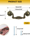 Vintage Brass Drop Bail Pulls Six Pack for Cabinets and Dressers with detailed measurements and mounting screws.