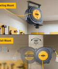 50 Ft Retractable Extension Cord Reel With 14 Gauge SJTOW Cable 13 Amp Breaker ETL Listed Lighted Triple Tap for ceiling or wall mount