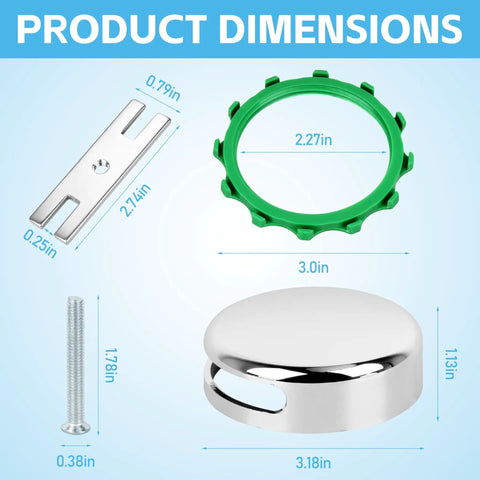 Chrome Plated Bathtub Overflow Drain Cover Kit With Easy Snap On Installation Fits Most Standard Tubs For A Straight Up Bathroom Fixture Upgrade With Crisp Metallic Shine And Total Zero Sweat Job, showing product dimensions.
