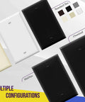 Multiple configurations of Blank Device Wall Plate With Slick Gloss Finish For 1 Gang, 4.50 By 2.76 Inches, Polycarbonate Thermoplastic, Black, UL94 V2 Flame Rated, Durable And Heat And Fade Resistant, Easy Replacement, Model 8801 BK