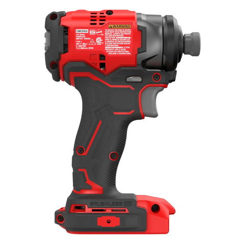 V20 Cordless 1 Quarter Inch Impact Driver Bare Tool Only With Brushless Motor, high RPM, lightweight, side view