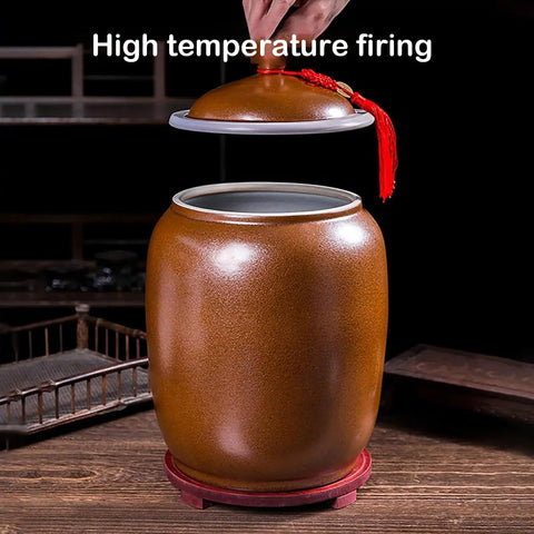 Food Grade Moisture Resistant Large Ceramic Grain Bucket With Airtight Locking Lid Keep Your Favorite Flours Teas And Coffee Beans Freaking Fresh For Modern Pantry Storage Solutions with lid being lifted.