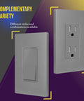 Screwless Decorator Wall Plate 1-Gang Gray Glossy Outlet Cover, dual style, complements outlets and switches