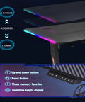 Adjustable Height Standing Desk With Carbon Fiber Top And Hella Fast Electric Lift Offers Chill Work Mode showing height adjustment and controls.