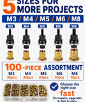 Heavy Duty Head Rivet Nut Tool Kit With 100 Assorted M3 M4 M5 M6 M8 Threaded Inserts for metal DIY repairs