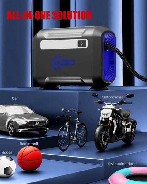 Hella Compact Tire Inflator And Portable Air Compressor Offering Straight Up Lightning Fast 40 Liters Per Minute Fill Rate with car, bike, and sports equipment.