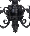 Premium Black And Gold Metal Candle Sconces Set Of Two, Gothic Wall Decor For Living Room, intricate black iron design with ornate details.