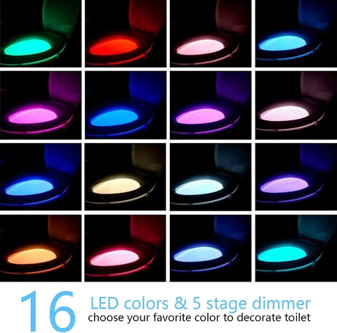 Image showing 16 color LED options for Rechargeable Toilet Night Light With Motion Activated Sensor 16 Color LED Nightlight Inside Bowl Dope Bathroom Decor Accessory Funny Gadgets For Men And Kids Perfect Gift Idea For 2025, illuminating toilet bowls in vibrant hues.