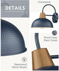 Two Pack Outdoor Wall Sconces Gooseneck Barn Lights With Hammered Metal Blue Shade Weatherproof Exterior Lamps close-up